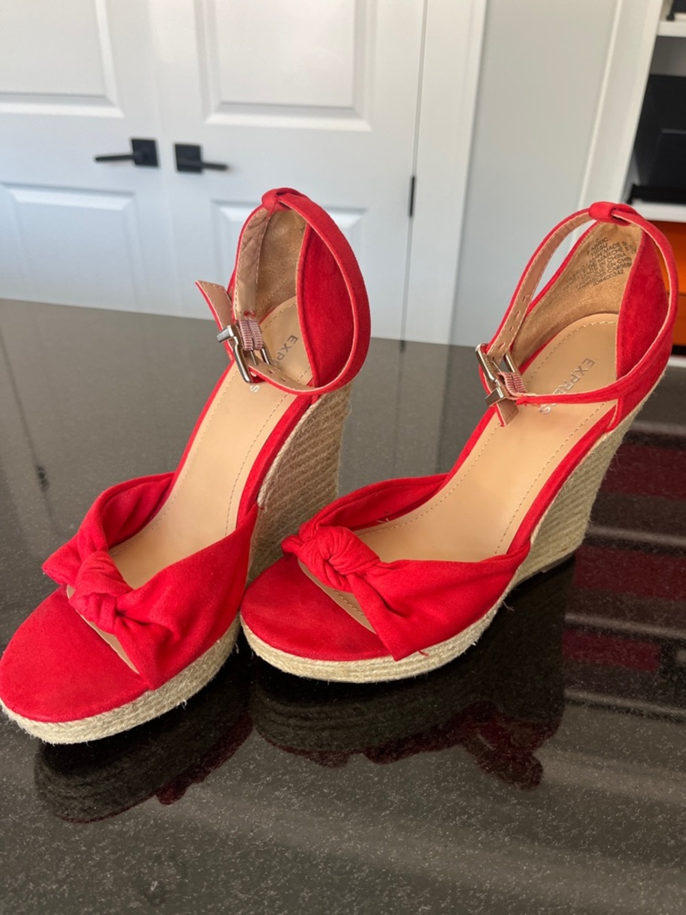 Express Red Knot Front Espadrille Wedge Sandals Sz-7